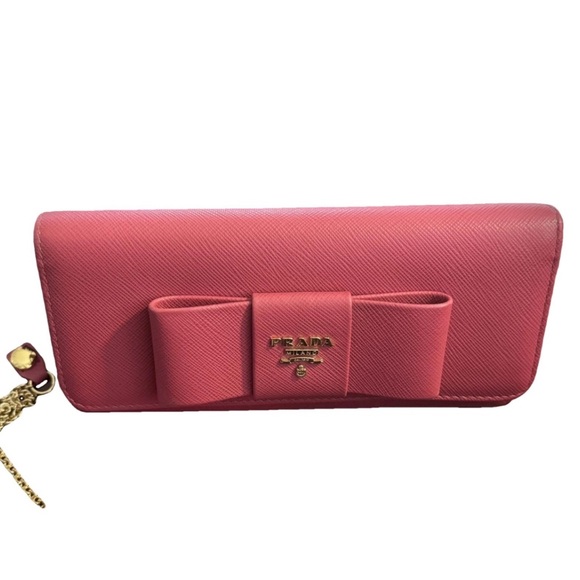 ๐ Prada Milano Saffiano long Leather pink bow wallet ๐ - Picture 2 of 6